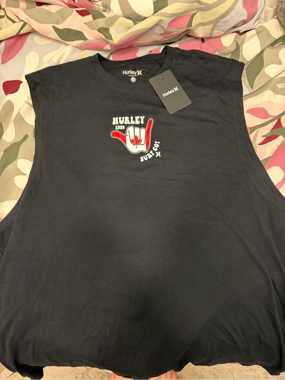 Hurley Black Tank with Red & White Surf Logo